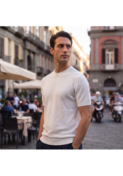 Paolo Pecora Milano Men's Jacquard Knit Cotton T-Shirt - Optical White PAOLO PECORA |  | A047 F1001102